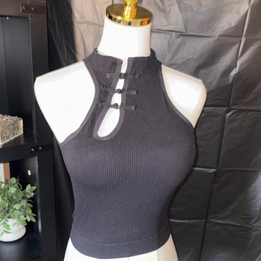 Y2k black rib knit halter
